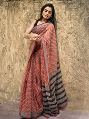 Bagru Statements : Hand Block Printed Kota Doria Saree - Rakta Valli
