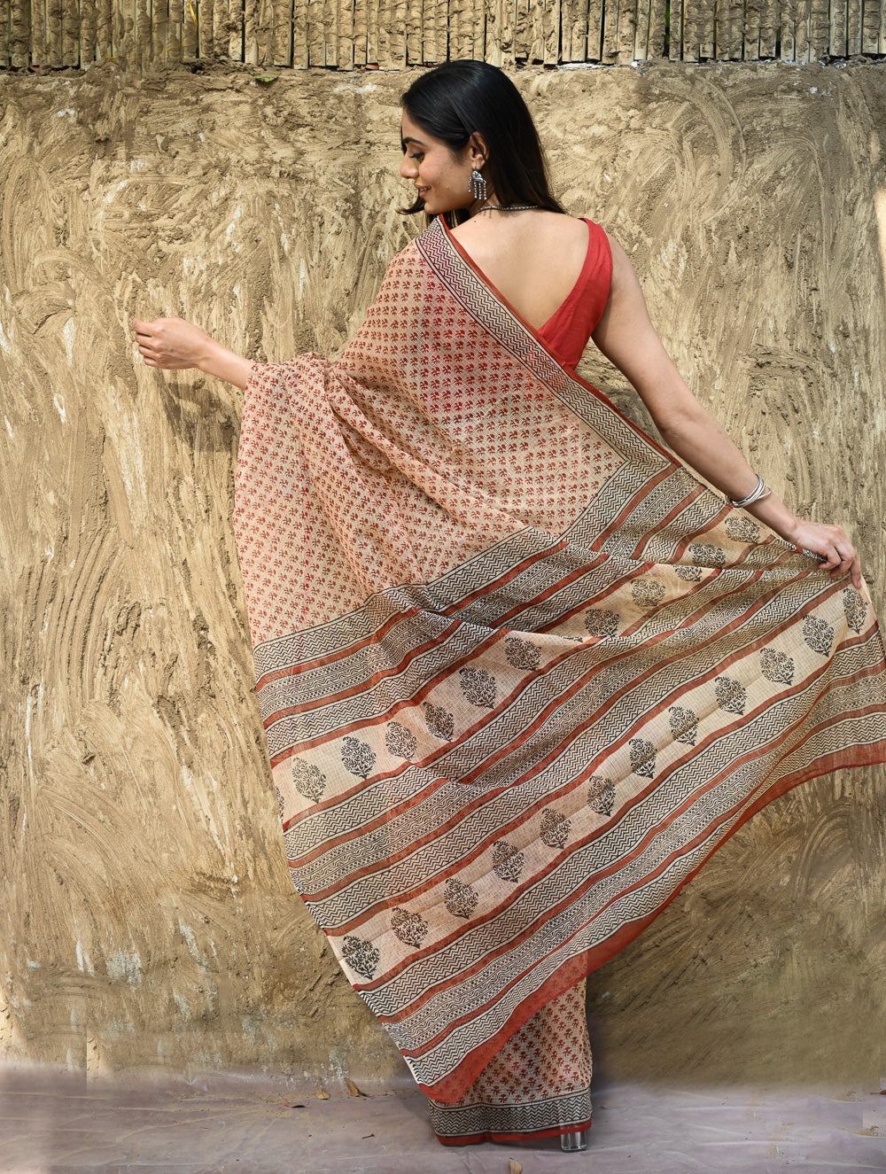 Bagru Statements : Hand Block Printed Kota Doria Saree - Vanshika