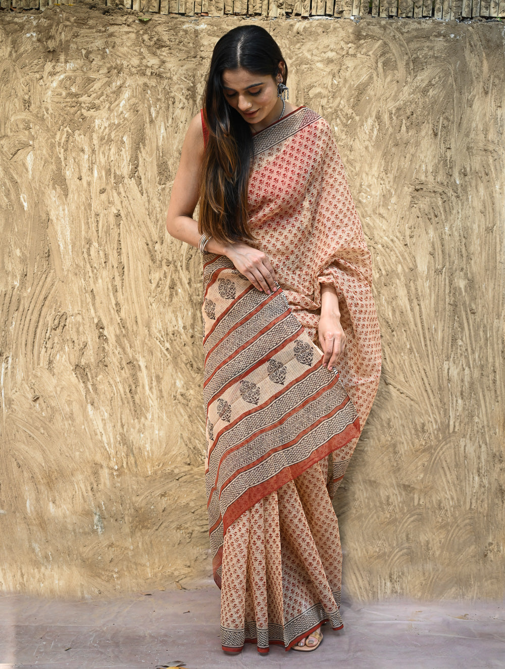 Bagru Statements : Hand Block Printed Kota Doria Saree - Vanshika