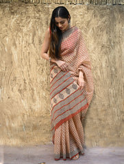 Bagru Statements : Hand Block Printed Kota Doria Saree - Vanshika