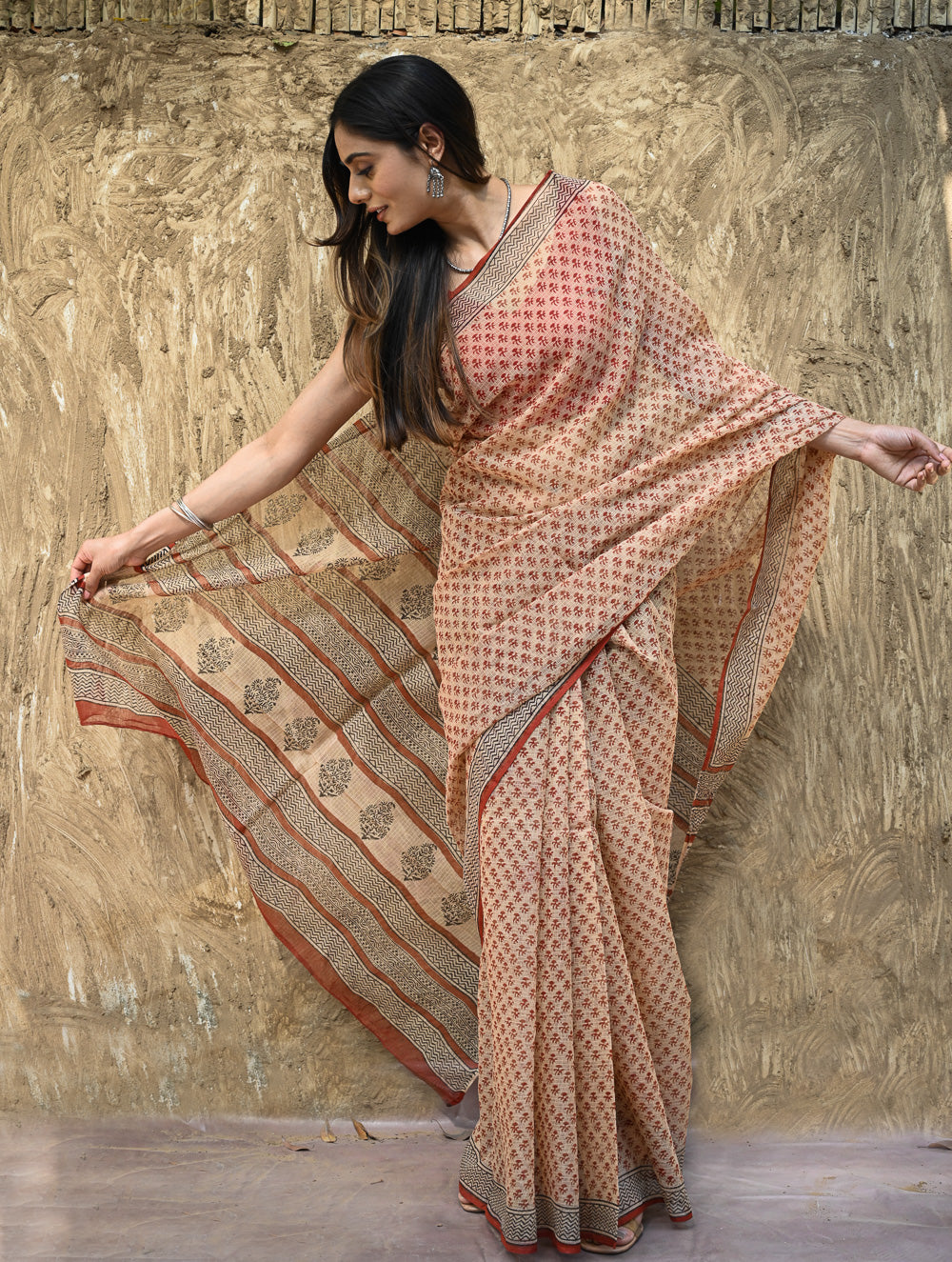 Bagru Statements : Hand Block Printed Kota Doria Saree - Vanshika