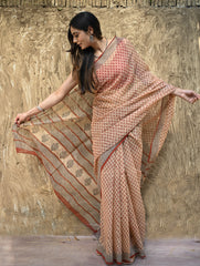 Bagru Statements : Hand Block Printed Kota Doria Saree - Vanshika