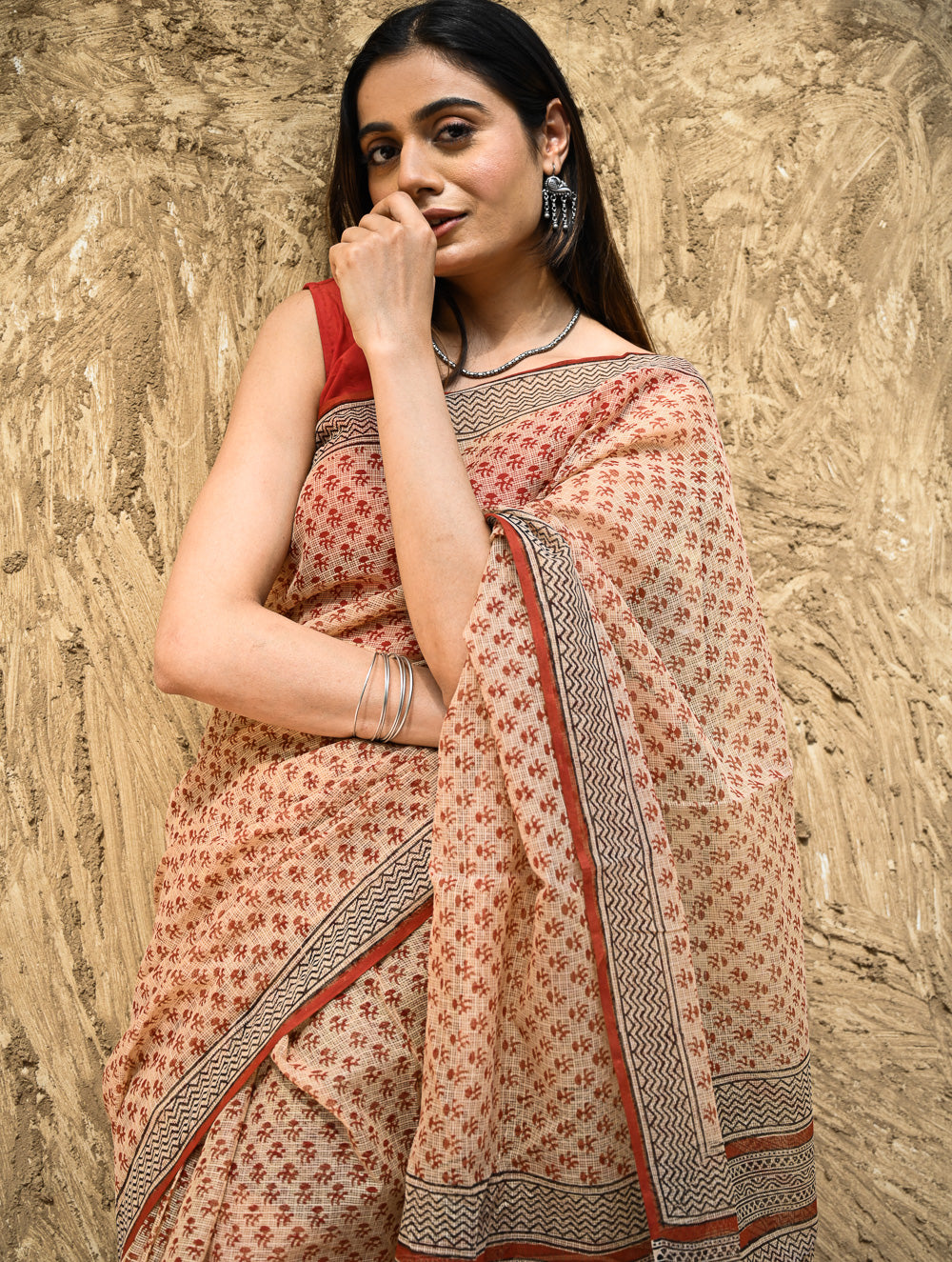 Bagru Statements : Hand Block Printed Kota Doria Saree - Vanshika