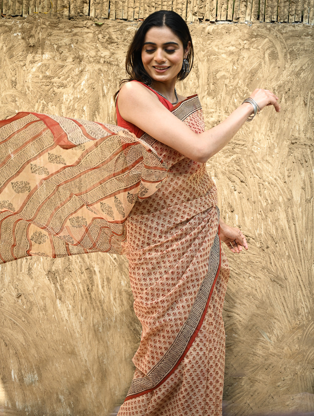 Bagru Statements : Hand Block Printed Kota Doria Saree - Vanshika