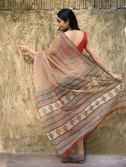 Bagru Statements : Hand Block Printed Kota Doria Saree - Vanshika