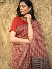 Bagru Statements : Hand Block Printed Kota Doria Saree - Kusuma Dhara