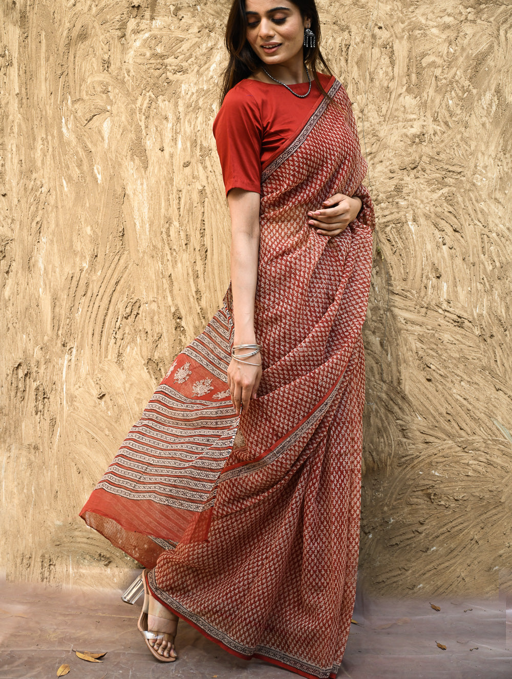 Bagru Statements : Hand Block Printed Kota Doria Saree - Kusuma Dhara