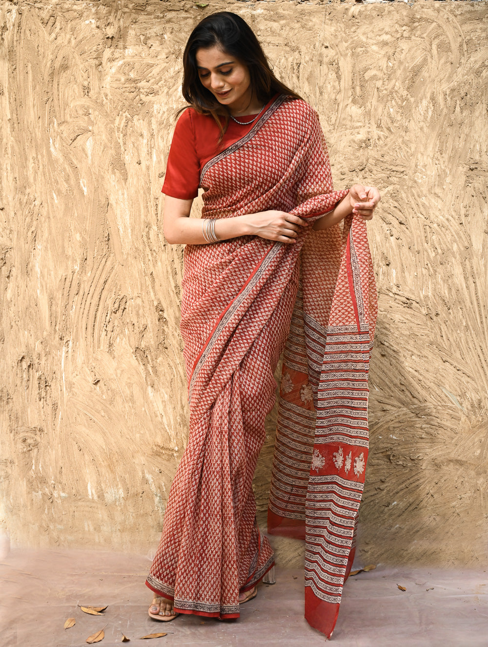 Bagru Statements : Hand Block Printed Kota Doria Saree - Kusuma Dhara