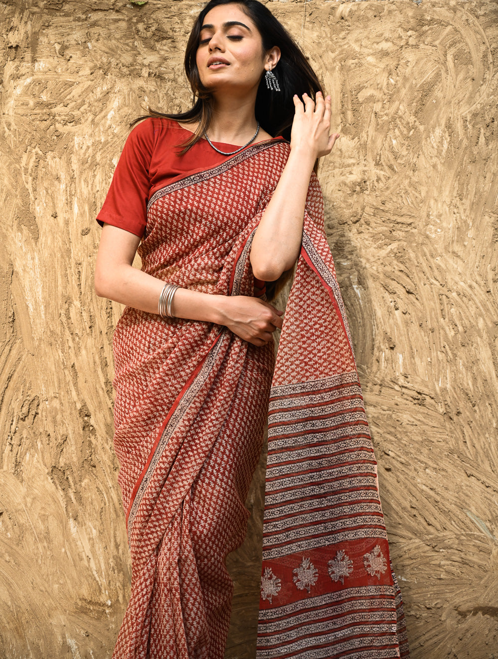 Bagru Statements : Hand Block Printed Kota Doria Saree - Kusuma Dhara