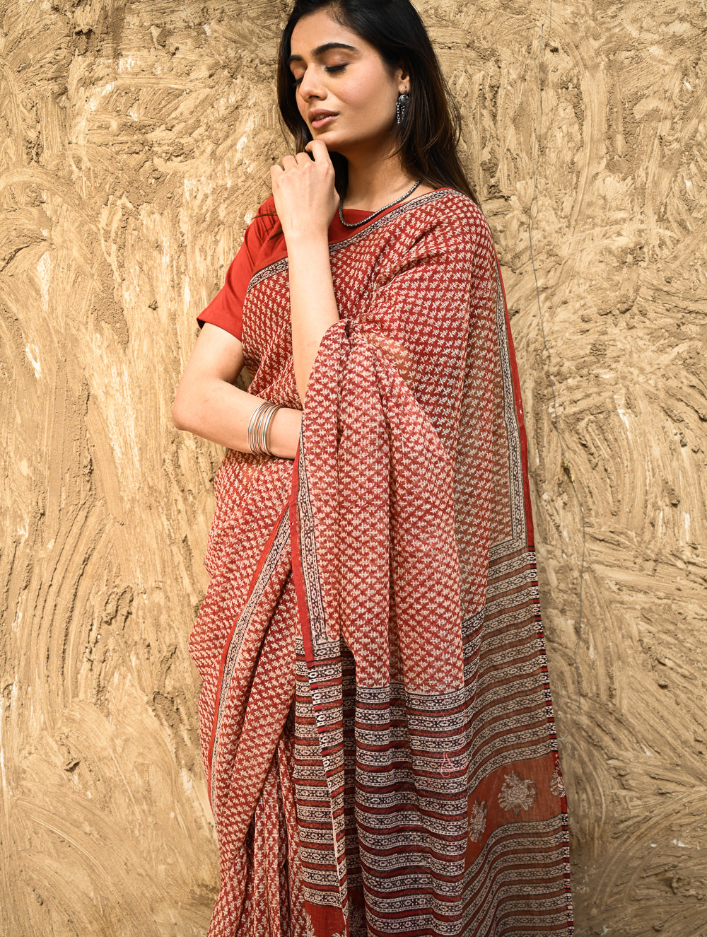 Bagru Statements : Hand Block Printed Kota Doria Saree - Kusuma Dhara