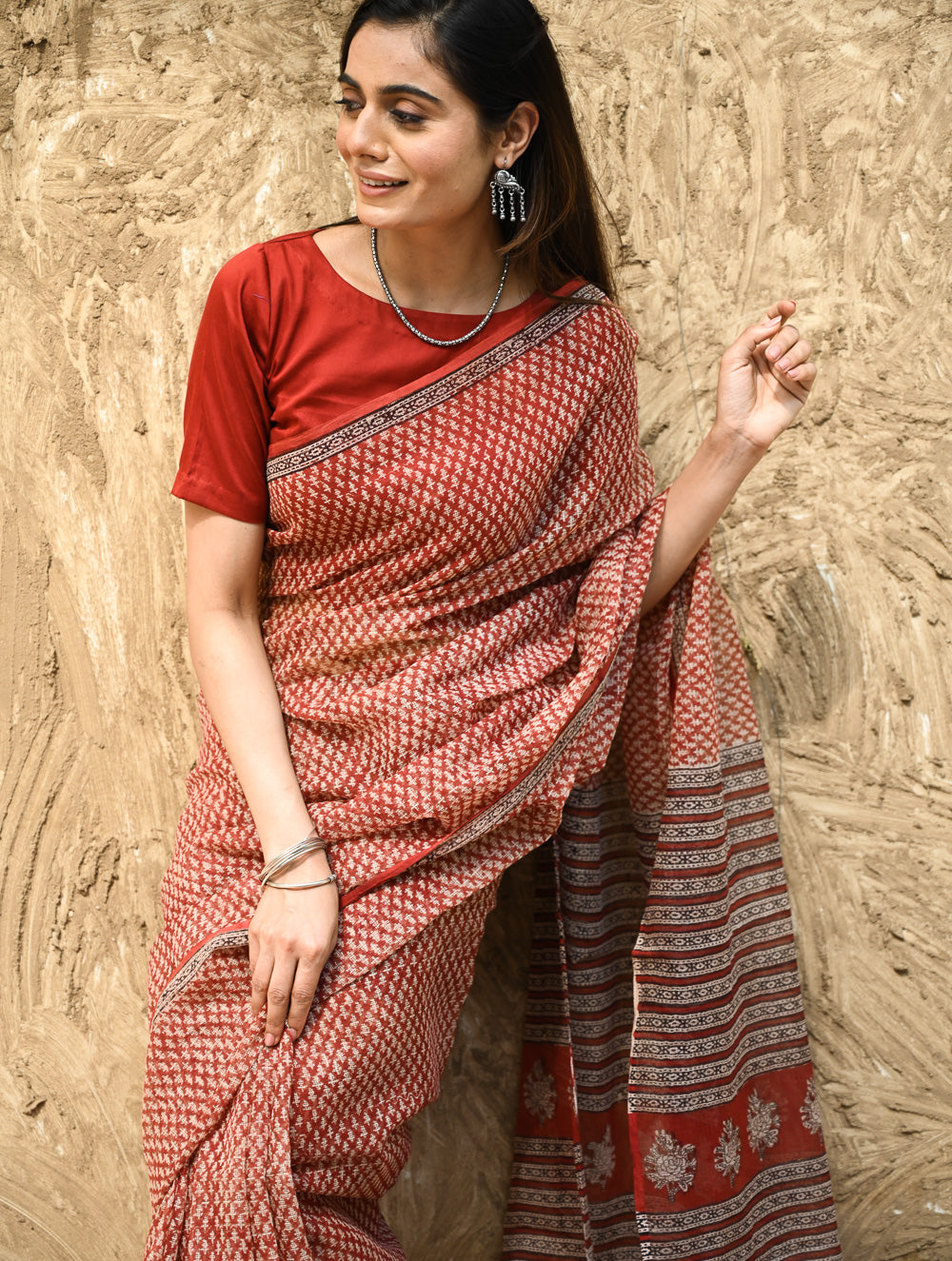 Bagru Statements : Hand Block Printed Kota Doria Saree - Kusuma Dhara