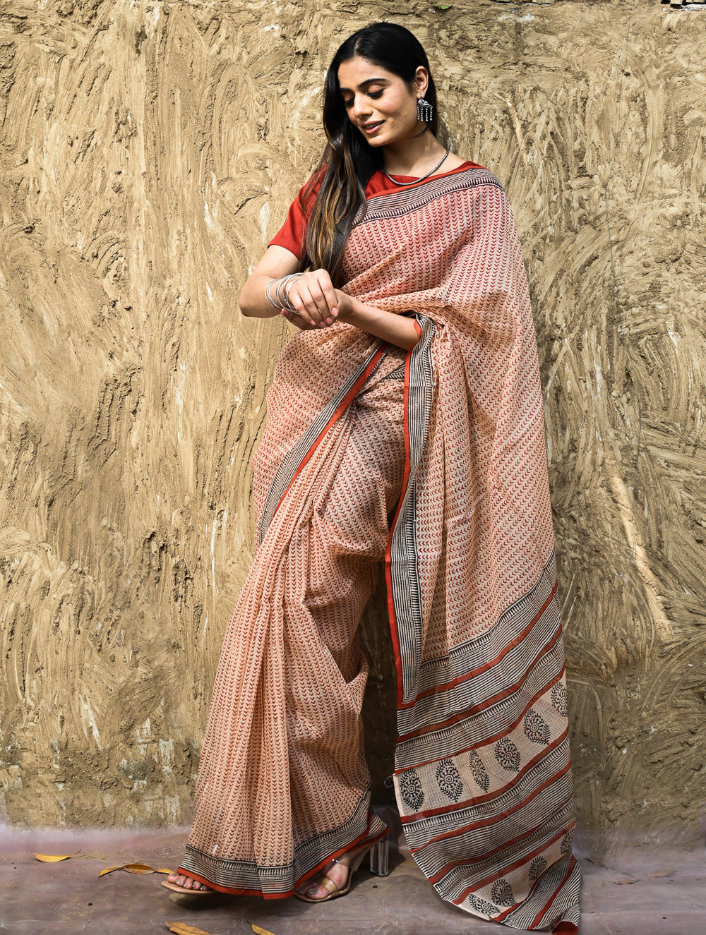 Bagru Statements : Hand Block Printed Kota Doria Saree - Aruni Rekha