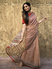Bagru Statements : Hand Block Printed Kota Doria Saree - Aruni Rekha