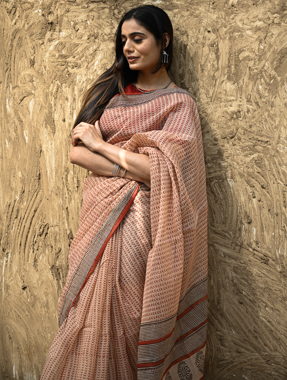 Bagru Statements : Hand Block Printed Kota Doria Saree - Aruni Rekha