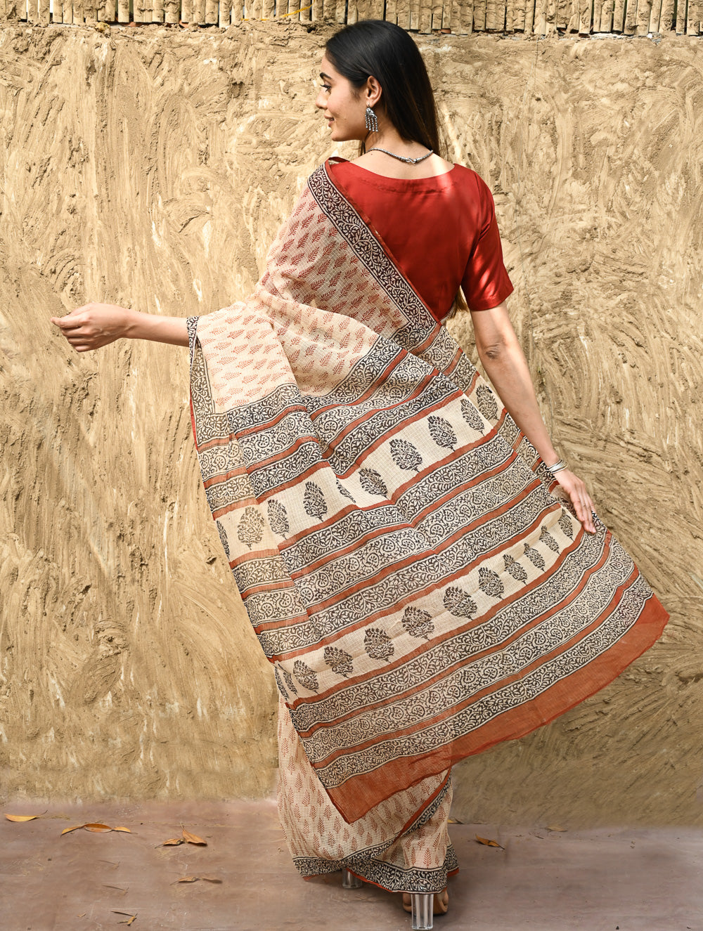 Bagru Statements : Hand Block Printed Kota Doria Saree - Mridu Pallav