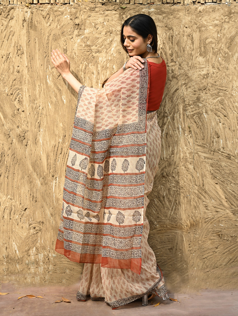 Bagru Statements : Hand Block Printed Kota Doria Saree - Mridu Pallav
