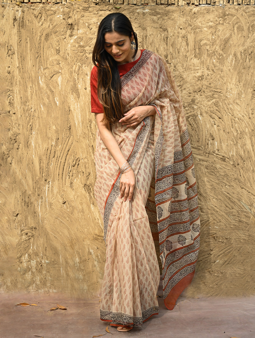 Bagru Statements : Hand Block Printed Kota Doria Saree - Mridu Pallav