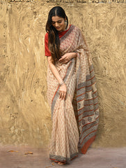 Bagru Statements : Hand Block Printed Kota Doria Saree - Mridu Pallav