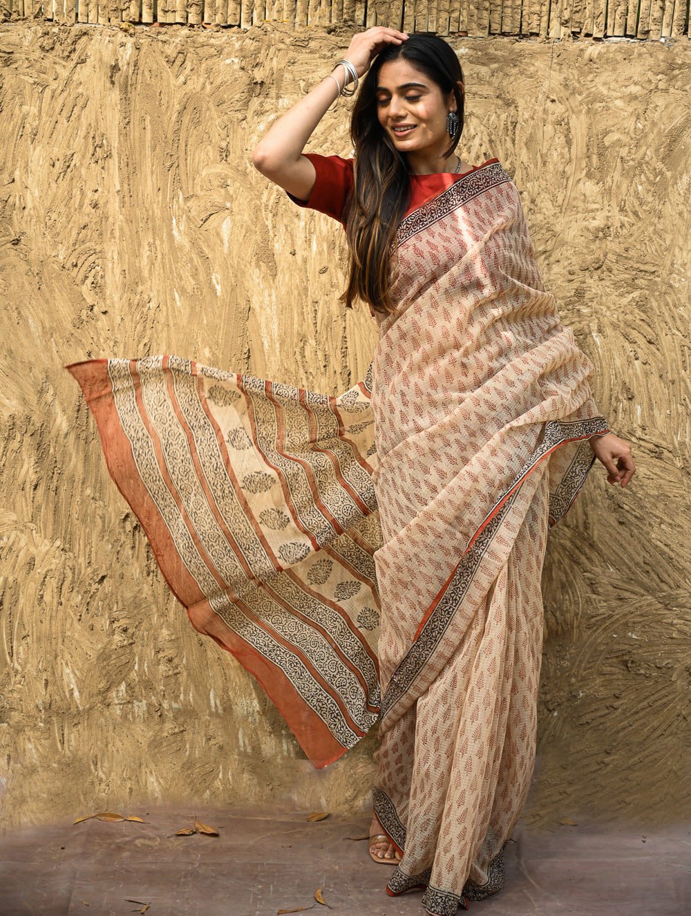 Bagru Statements : Hand Block Printed Kota Doria Saree - Mridu Pallav