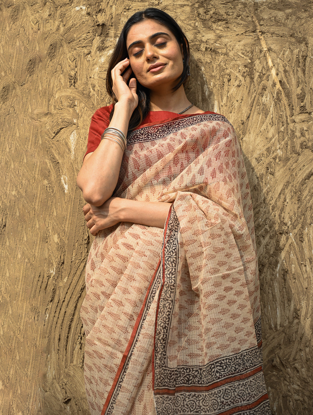Bagru Statements : Hand Block Printed Kota Doria Saree - Mridu Pallav