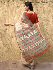 Bagru Statements : Hand Block Printed Kota Doria Saree - Mridu Pallav