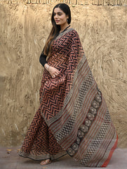 Bagru Statements : Hand Block Printed Kota Doria Saree - Agni Lahra
