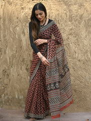 Bagru Statements : Hand Block Printed Kota Doria Saree - Agni Lahra