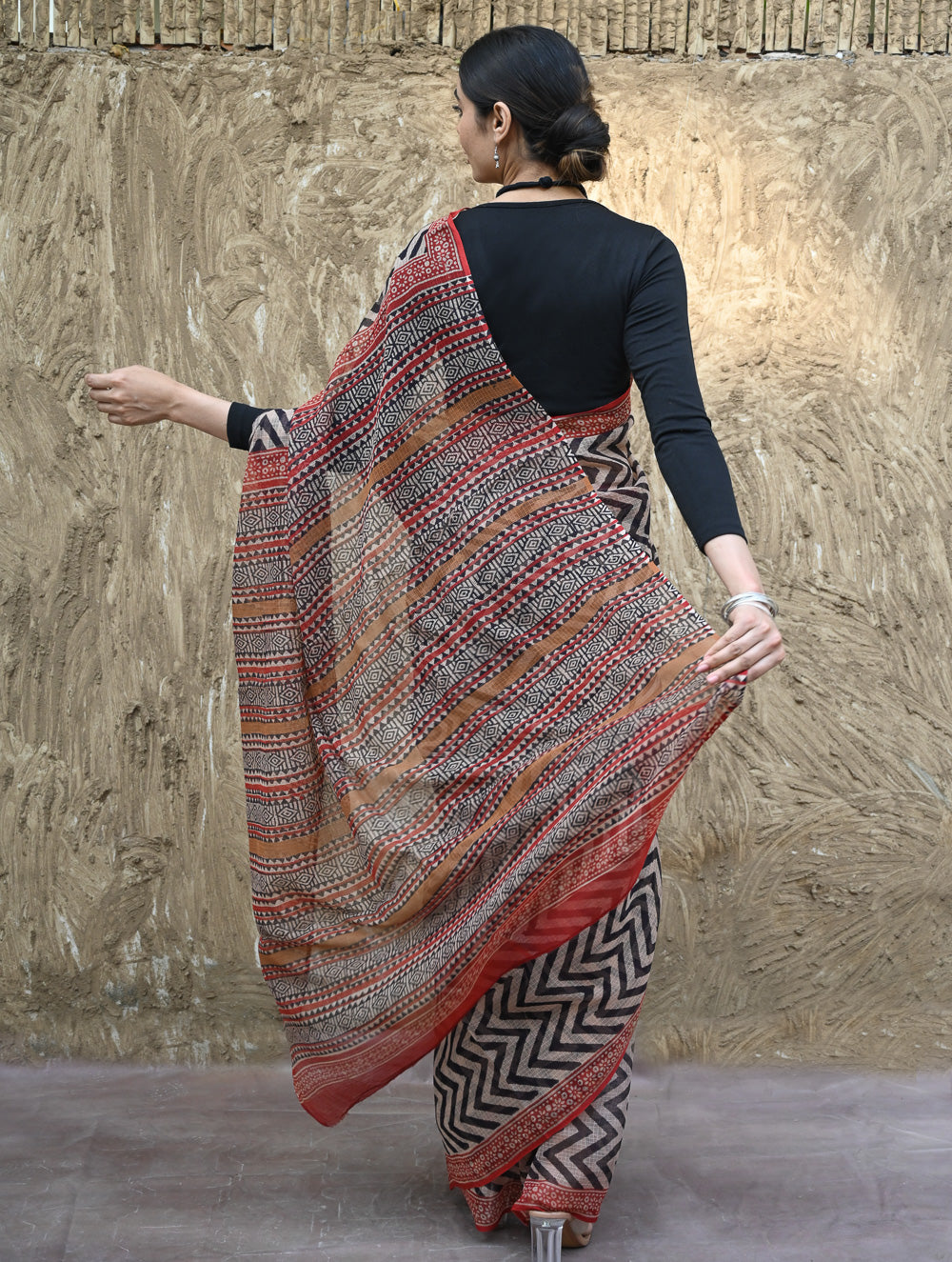 Bagru Statements : Hand Block Printed Kota Doria Saree - Rekh Vritta