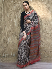 Bagru Statements : Hand Block Printed Kota Doria Saree - Rekh Vritta