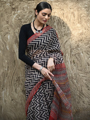 Bagru Statements : Hand Block Printed Kota Doria Saree - Rekh Vritta