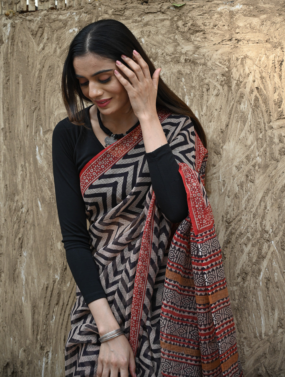 Bagru Statements : Hand Block Printed Kota Doria Saree - Rekh Vritta