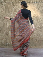 Bagru Statements : Hand Block Printed Kota Doria Saree - Rekh Vritta