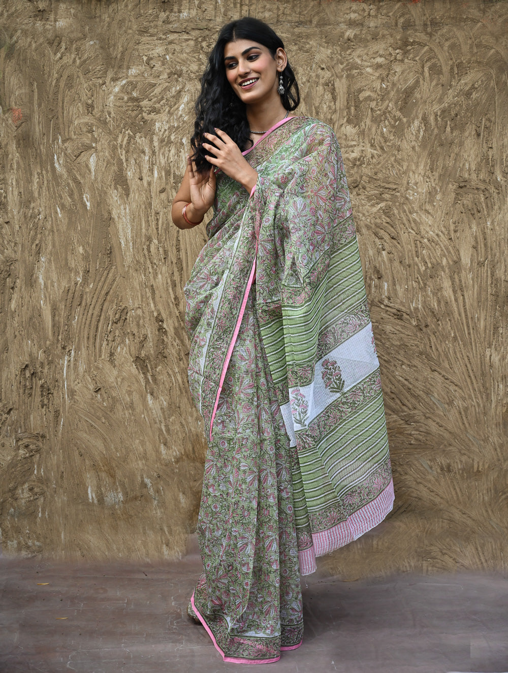 Sanganer Summers : Hand Block Printed Kota Doria Saree - Harit Vana