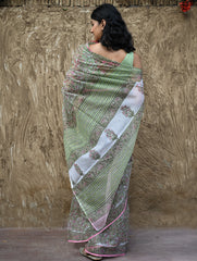 Sanganer Summers : Hand Block Printed Kota Doria Saree - Harit Vana