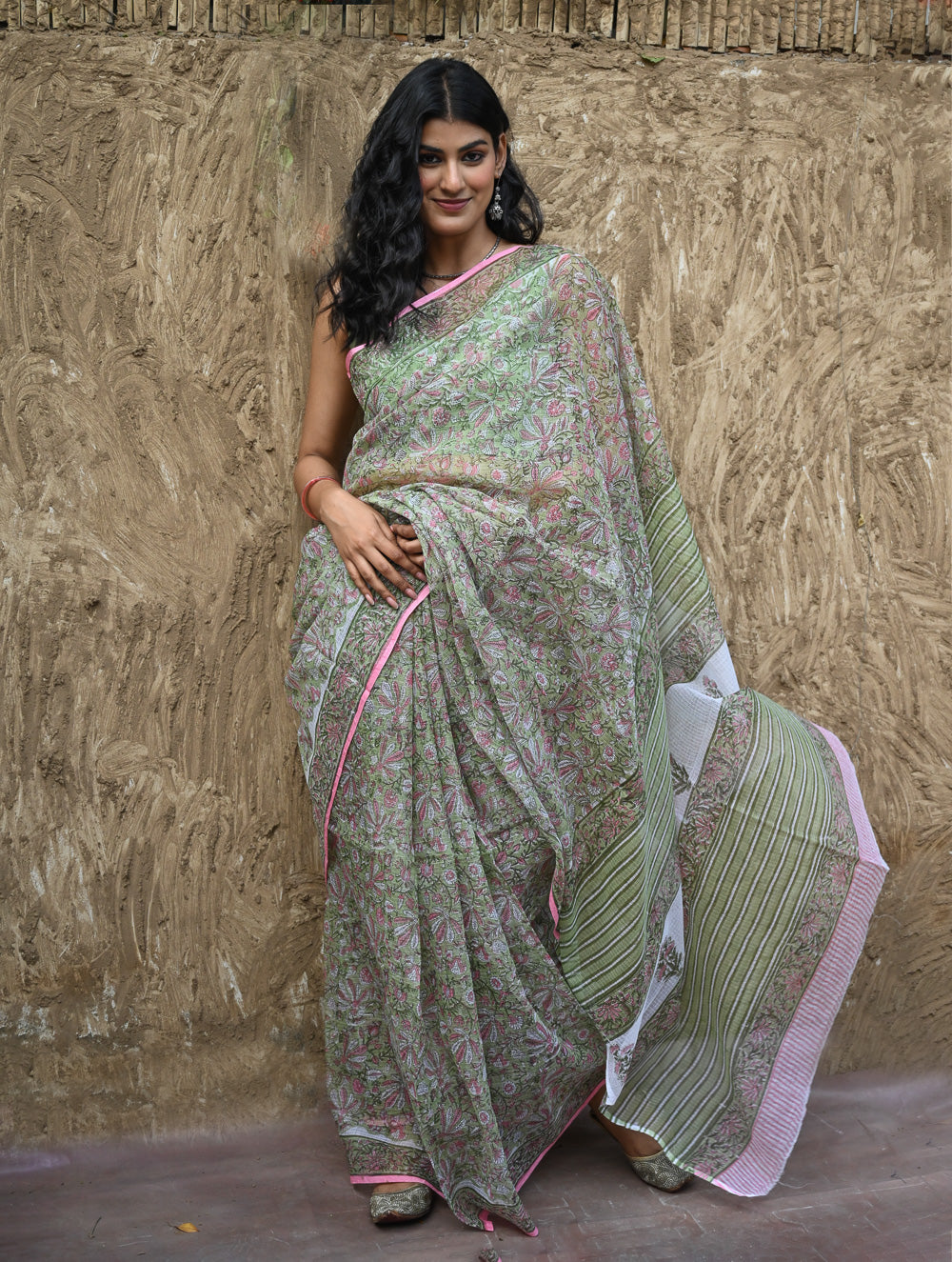 Sanganer Summers : Hand Block Printed Kota Doria Saree - Harit Vana