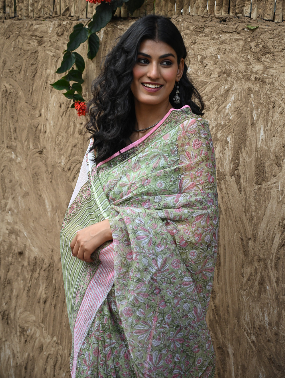 Sanganer Summers : Hand Block Printed Kota Doria Saree - Harit Vana