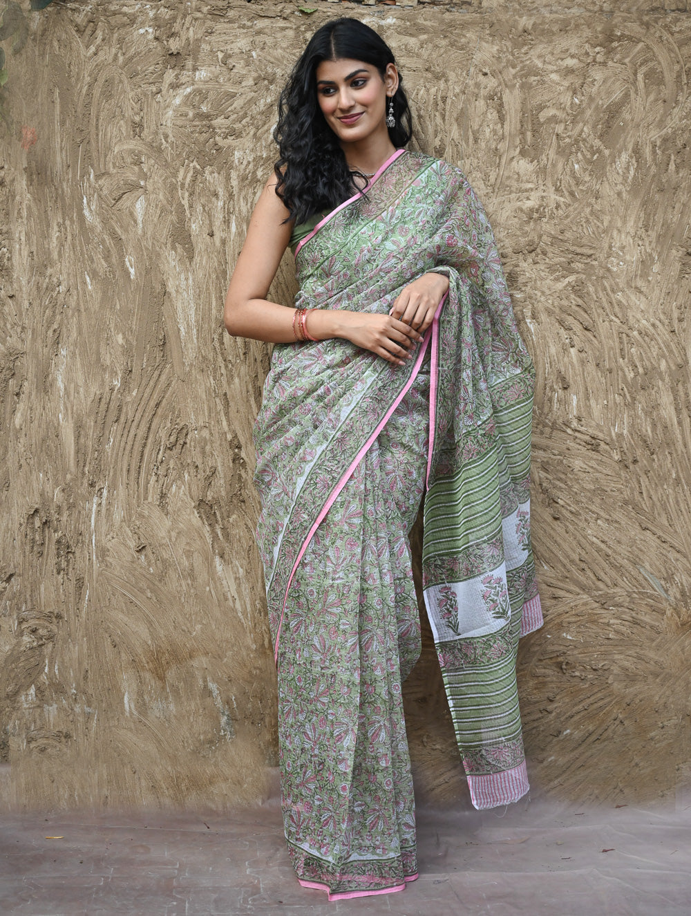 Sanganer Summers : Hand Block Printed Kota Doria Saree - Harit Vana