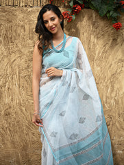 Sanganer Summers : Hand Block Printed Kota Doria Saree - Neel Dhawal