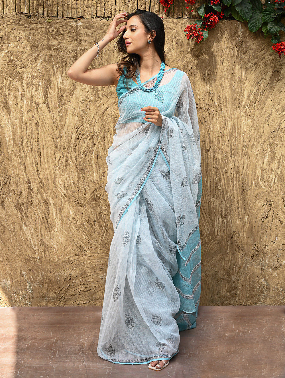 Sanganer Summers : Hand Block Printed Kota Doria Saree - Neel Dhawal