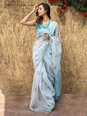 Sanganer Summers : Hand Block Printed Kota Doria Saree - Neel Dhawal