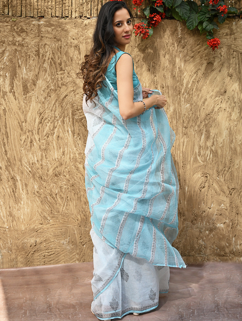 Sanganer Summers : Hand Block Printed Kota Doria Saree - Neel Dhawal
