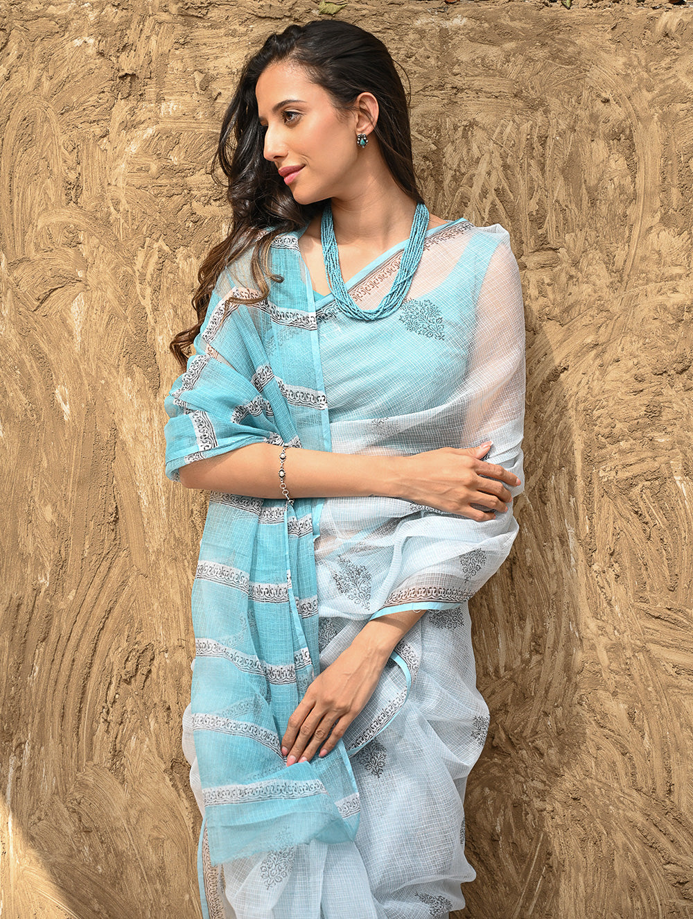 Sanganer Summers : Hand Block Printed Kota Doria Saree - Neel Dhawal