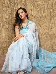 Sanganer Summers : Hand Block Printed Kota Doria Saree - Neel Dhawal
