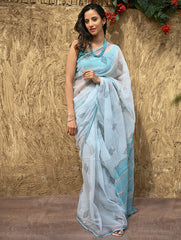 Sanganer Summers : Hand Block Printed Kota Doria Saree - Neel Dhawal