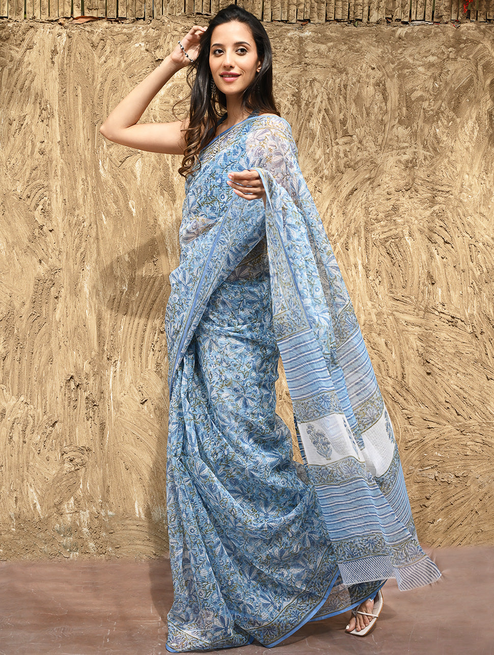 Sanganer Summers : Hand Block Printed Kota Doria Saree - Bel Jarokha