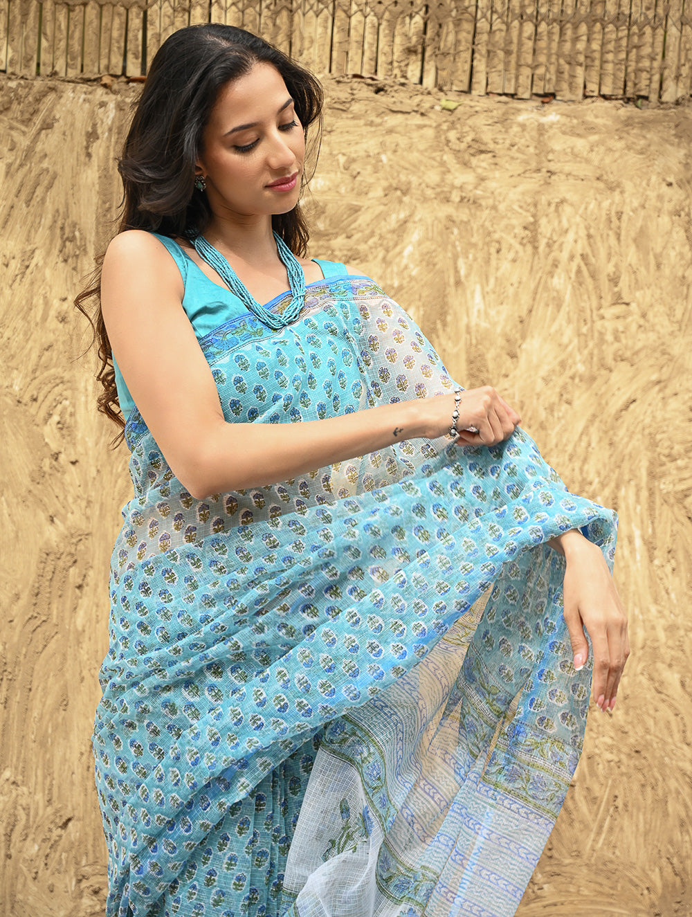 Sanganer Summers : Hand Block Printed Kota Doria Saree - Jal Butti
