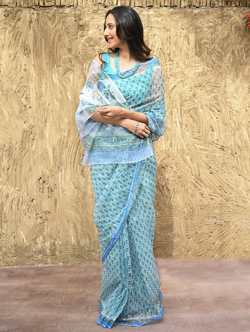 Sanganer Summers : Hand Block Printed Kota Doria Saree - Jal Butti