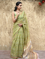 Sanganer Summers : Hand Block Printed Kota Doria Saree - Shalimar Bagh
