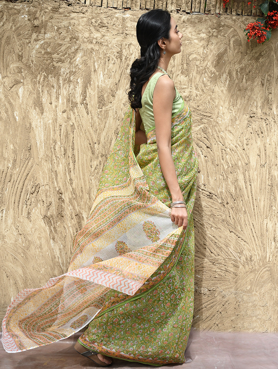 Sanganer Summers : Hand Block Printed Kota Doria Saree - Shalimar Bagh