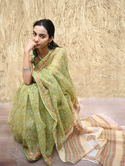 Sanganer Summers : Hand Block Printed Kota Doria Saree - Shalimar Bagh